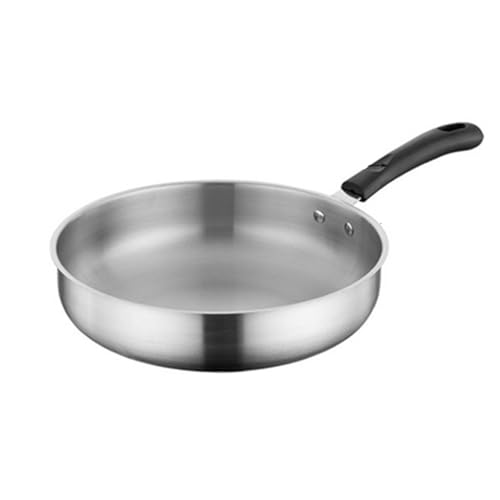 kesurpae Sartén de fondo plano de acero inoxidable a prueba óxido, gruesa para saltear y freír larga duración, sartén acero inoxidable para guisar y guisar, 28cm