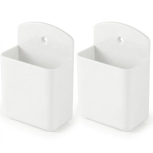 AUGHOA 2 Pack White Remote Control Holder, Self adhesive Wall Mount Storage Box for TV and Air Conditioner Remote Controls, Pen Holder Organizers and Accessories for Home Office School