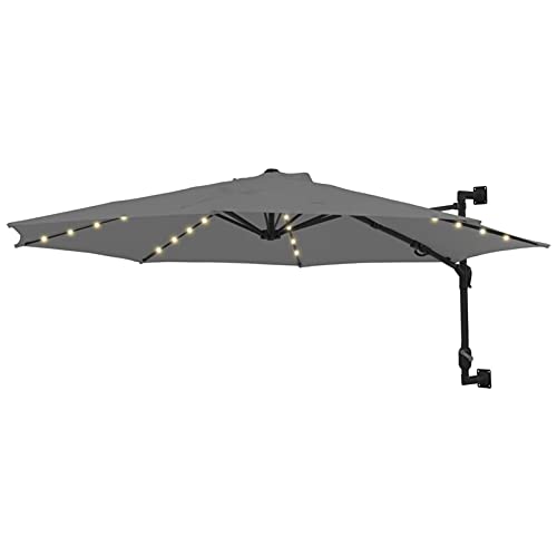 GuyAna Parasol mural avec mât métallique et LED 300 cm Anthracite,Parasol De Jardin Exterieur,Protection,Parasol,