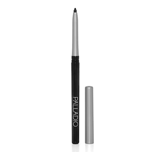 Palladio Retractable Waterproof Eyeliner, Richly Pigmented Color And Creamy, Slip Twist Up Pencil Eye Liner, Smudge Proof Long Lasting Application, All Day Wear, No Sharpener Required, Pure Black #TOP2