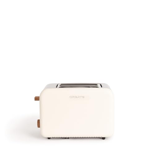 CREATE/TOAST RETRO/Tostadora Blanco Roto / 6 Niveles de potencia, bandeja recogemigas, termostato, descongelación, recalentar, 2 ranuras rebanadas anchas, 850W