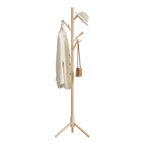 WOLTU Garderobenständer Baumform mit 13 Haken 3 verstellbare Höhen freistehender Kleiderständer aus Holz für Flur Schlafzimmer Wohnzimmer 48x175x42 cm Holzfarbe