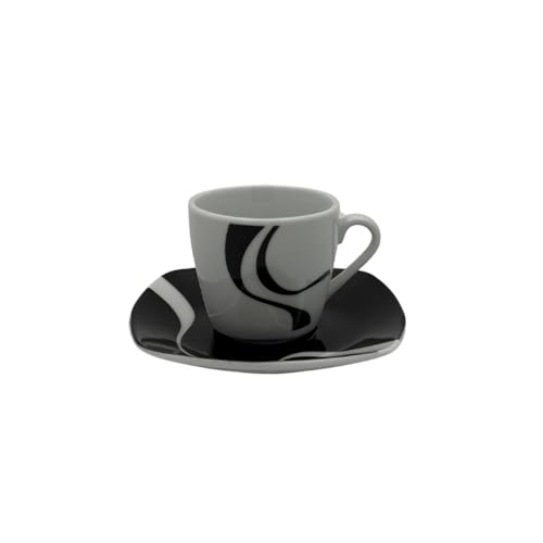 Omniacasa Kyo Nero – Set 12 Tazzine da caffè in Porcellana Lucida con Piattino Ø12 cm, Design Moderno Bianco e Nero, Lavastoviglie e Microonde, Coordinato con Servizio Piatti e Bicchieri