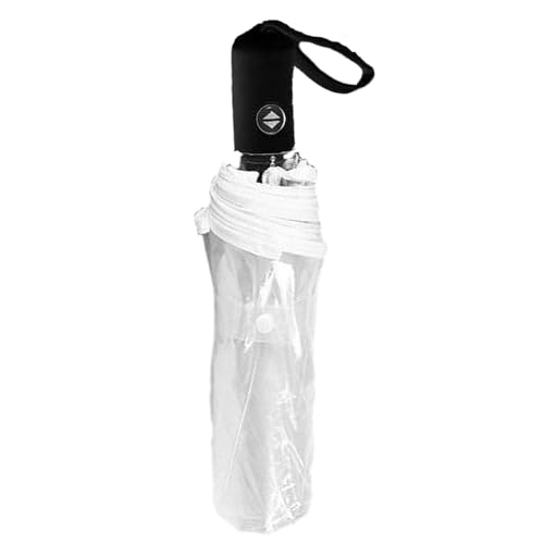 Saycker Clear Umbrella Auto Open Close Transparent Compact Umbrellas 8 Ribs Windproof Travel Umbrellas for Rain Portable Clear Rain Umbrella for Travel for Adult Unisex(White)
