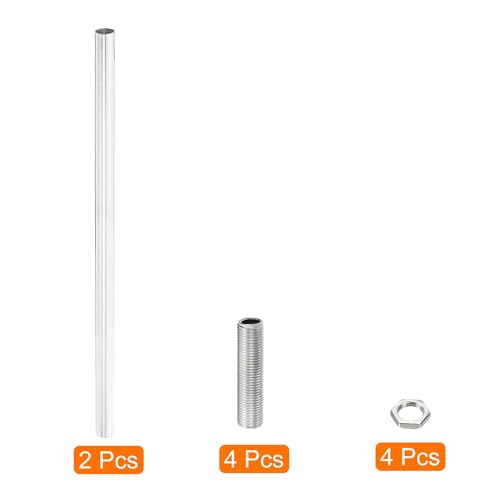 Image of MECCANIXITY Threaded Extension Rod, 9.8 inch Lamp Pipe with Connector Light Fixture Parts for Pendant Light Island Lighting Chandeliers Stems, Silver 2 Set