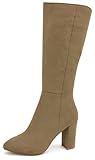 TruFox Womens Tall Faux Leather Knee High Block Heel Boots, Taupe, 6.5