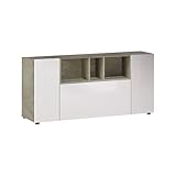 BUFFET HAUT PATERSON - Buffet moderne à 3 portes, Buffet de salon à compartiments, Buffet de salon, Meuble TV, cm 150x41h76, Blanc et Chêne
