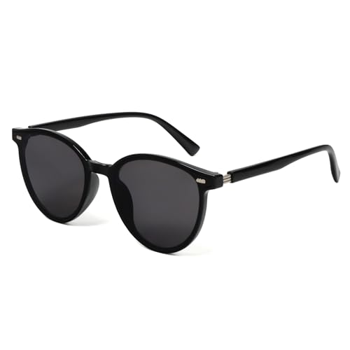 MMOWW Gafas de Sol Polarizadas para Hombre y Mujer Redondas Retro Protección UV400 Unisex Gafas de Sol (Negro   Gris)