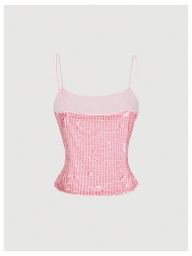 MakeMeChic Women's Y2K Sequin Top Sparkly Spaghetti Strap Top Glitter Party Clubwear Cami Top2