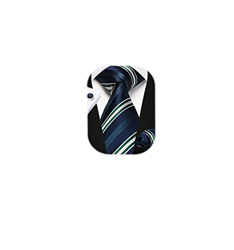 Image of Enlision Mens Ties Stripe Tie and Pocket Square Set Classic Formal Woven Neckties Handkerchief Cufflinks Wedding