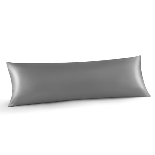 Image of INFIIXSO Body Pillow Cover with Zipper, Luxury Mulberry Silk Long Body Pillow Case 20x54 Inches, Ultra Smooth and Soft Cooling Body Pillow Pillowcase, Gift for Women, Men(Grey)
