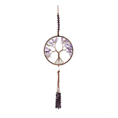 RAMGLYO Baum des Lebens Hängende Verzierung für Auto Rückspiegel, 7 Chakra Steine, Heilkristall Stein Anhänger, Auto Innenausstattung, Reiki, Viel Glück, Meditation, Dekoration für Fenster (D)