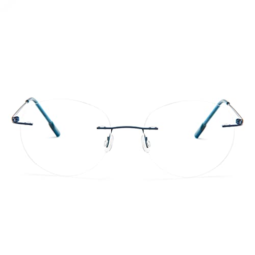 KoKoBin Round Rimless Reading Glasses Super Light Titanium Alloy Reading Aid for Men and Women blue, 1/1.5/2/2.5/3/3.5 - Image 2