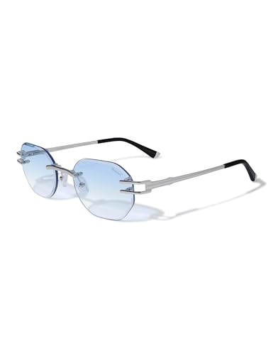 Rimless Rectangle Metal Sunglasses Trendy Retro Sun Shades Fashion Frameless Tinted Glasses Eyewear for Men Women