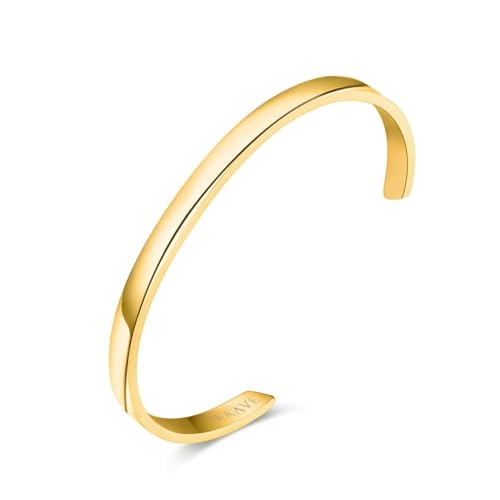 MARLION JEWELS Brazalete de hombre en acero inoxidable (316L) con diseño elegante muy amplio y fino, brazalete de acero quirúrgico bañado en oro/plata para hombre. Joyería hombres.