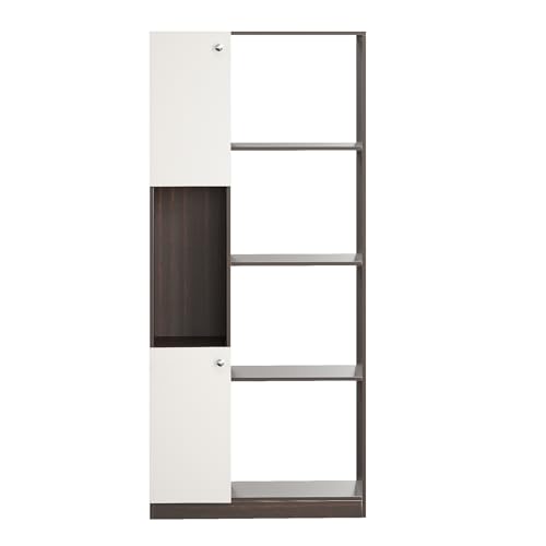 Image of FURNEASER Bookaura Wooden Bookshelf with Doors, Multipurpose Bookcase Storage Organizer for Living Room Modern Wooden Book Shelf Cabinet, Display Rack for Books & Decor (Wenge & White)