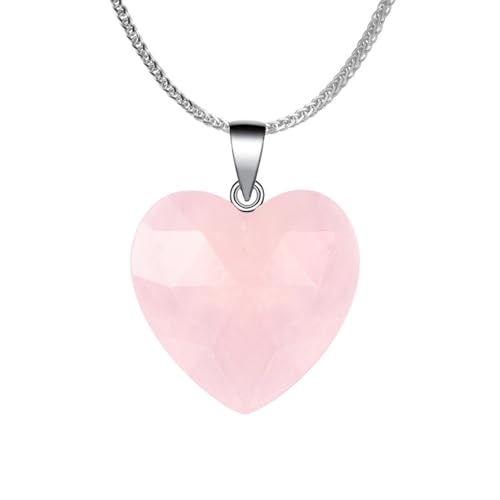 iSTONE 925 Sterling Silver Natural Rose Quartz Heart Shape Faceted Crytral fo...