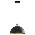 Vintage Black and Gold Pendant Light Fixture 11.81‘’ Rustic Farmhouse Pendant Lighting Fixture Brass Socket Dome Pendant Lamp for Kitchen Island, Dining Room, Hallway, Bedroom, Living Room…