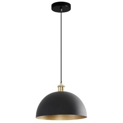 Vintage Black and Gold Pendant Light Fixture 11.81‘’ Rustic Farmhouse Pendant Lighting Fixture Brass Socket Dome Pendant Lamp for Kitchen Island, Dining Room, Hallway, Bedroom, Living Room…