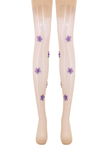 Image of Erinaco Women's Flower Pattern Sheer Footed Pantyhose Control Top Tights Stockings with Reinforced Toes