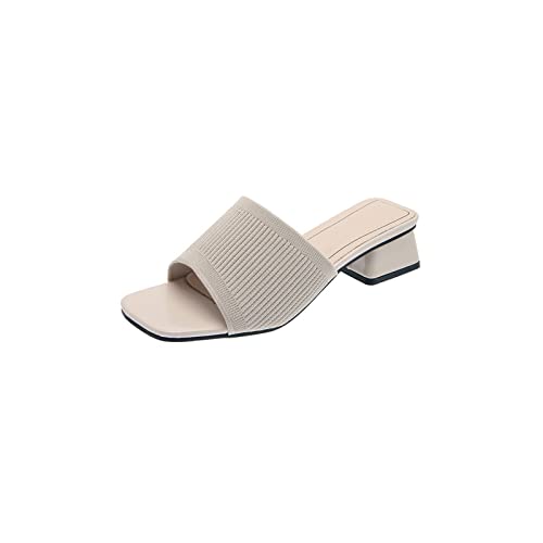 Sandales pour les femmes à talons épais en beige et noir