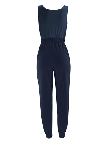 Women’s Fashion Ensemble Sleeveless Polyester Vest Matching Set with Shorts in Green - Navy Blue L3