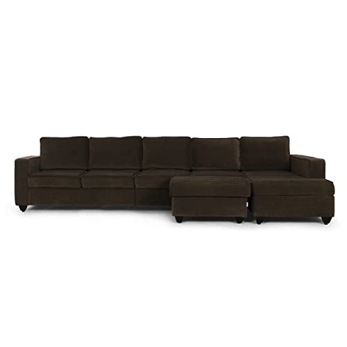 Image of Wakefit Sofa Set | 3 Year Warranty | Sofa 3 Seater, 3 Seater Sofa for Living Room, Wooden Sofa Set, 4 Seater + Right Aligned, Sofa for Living Room - Napper(Malphino : Dark Earth)