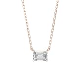 KUVADIYA IGI Certified 1.00 Carat F/VS Emerald Shape Lab Grown Diamond Four Prong Solitaire Pendent With 18 niche's Chain Made in 14K Solid Rose Gold For Her