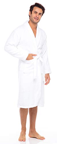 Skylinewears Men's 100% Cotton Robe Terry Shawal Bath Robe Soft Touch Collar Absorbent Shower Bathrobe Sweat Steaming Clothes4