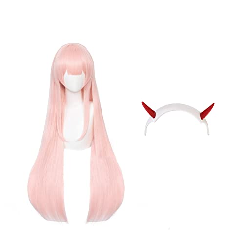 Perruque de cosplay Zero Two pour Darling in The Franxx avec bandeau à cornes Cover