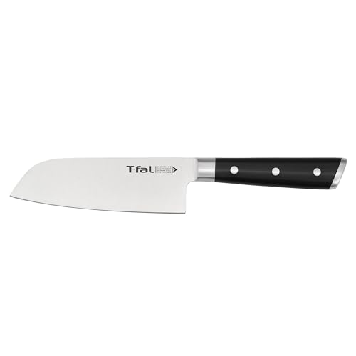 Image of T-Fal Ice Force German Stainless Steel Santoku Knife 7 Inch, Long Lasting Sharpness, High Cutting Precision, Superior Durability, Ultra Sharp Blades, Cookware Kitchen Knife, Cook Kitchen Tool, Black