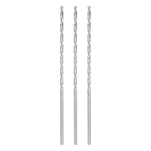 sourcing map 3pcs Twist Drill Bit 3.5mm Dia 160mm (6.3") Extra Long High-Speed Steel Spiral Jobber Drill Bits Fully Ground Drilling Tools for Wood Plastic Aluminum Thin Metal Sheet
