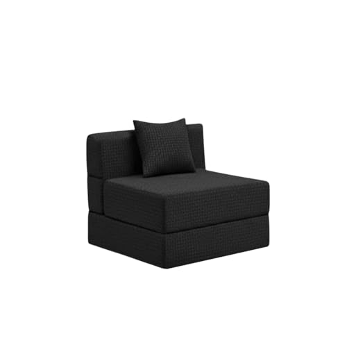 Image of Modern Jute Fabric Sofa Cum Bed with Cushion | 1-Seater Convertible Sleeper Sofa | Space Saving Folding Couch for Living Room, Bedroom & Guest Room-Black