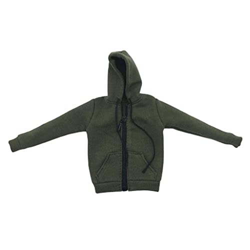 Sweat à capuche zippé échelle 1/6 en tissu souple vert armée pour poupée 12 pouces
