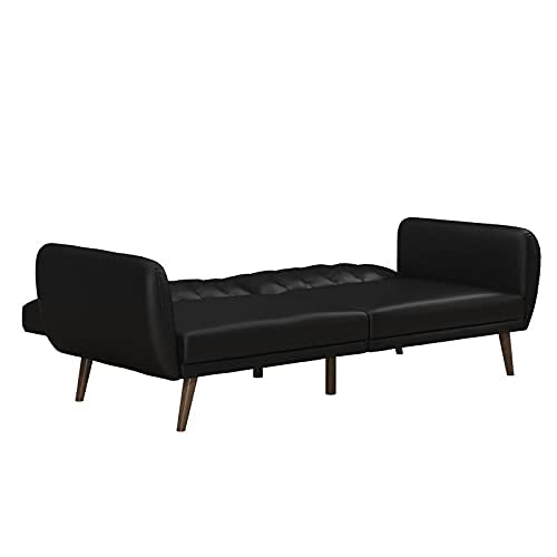Novogratz Brittany Futon, Convertible Sofa & Couch, Black Faux Leather #TOP6