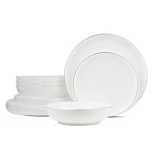 Stone Lain Gabrielle Formal Bone China Dinnerware Set For 8, White And Platinum #TOP5