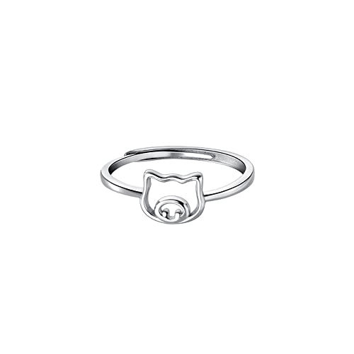 Hollow Pig Thin Minimalist Cute 925 Sterling Silver Engagement Tiny Tail Rings Dainty Adjustable Finger Promise Statement Small Ring Jewelry Gifts for Birthday Christmas Women Teen Girls Daughter
