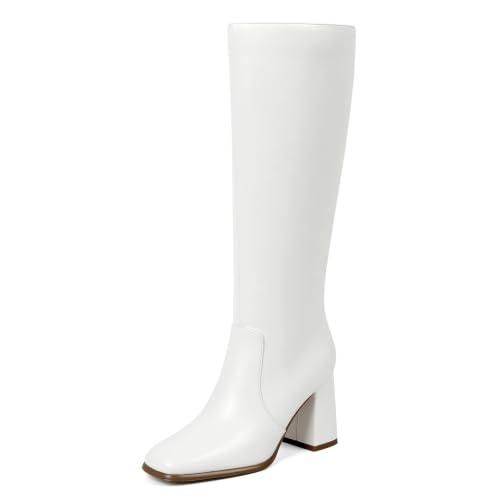 Image of Modatope Knee High Boots Women Square Toe Chunky Heel Fashion Tall Boots | Block Heel Gogo Boots with Side Zipper,Fashion Heeled Fall Winter Boots,Long Dressy Boots for Women