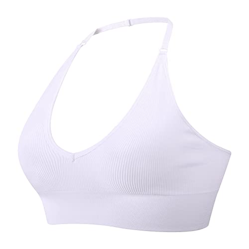 Image of Women Halter Bra Top Yoga Bralette Crop Tanks Workout Sports Bras V Neck with Adjustable Strap Seamless Padded