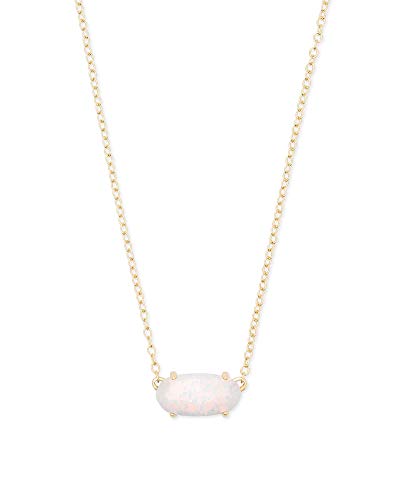 Kendra Scott Ever Short Pendant Necklace for Women, Dainty Fashion Jewelry, 14k Gold-Plated, White Kyocera Opal