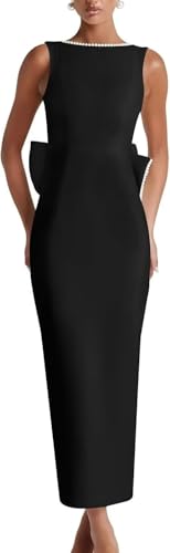 Dessiny Pearl Satin Cocktail Dress with Bow Back Bodycon 2025 Midi Formal Party Gowns for Women DE454