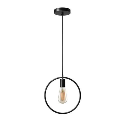 Image of LEDSone Circle Shape Black Pendant Ceiling Lights Shade Wire Frame E27 Holder DIY Minimalist Hanging Lights with Adjustable Wires for Living Room Coffee Shop Hotel Hallway Bar