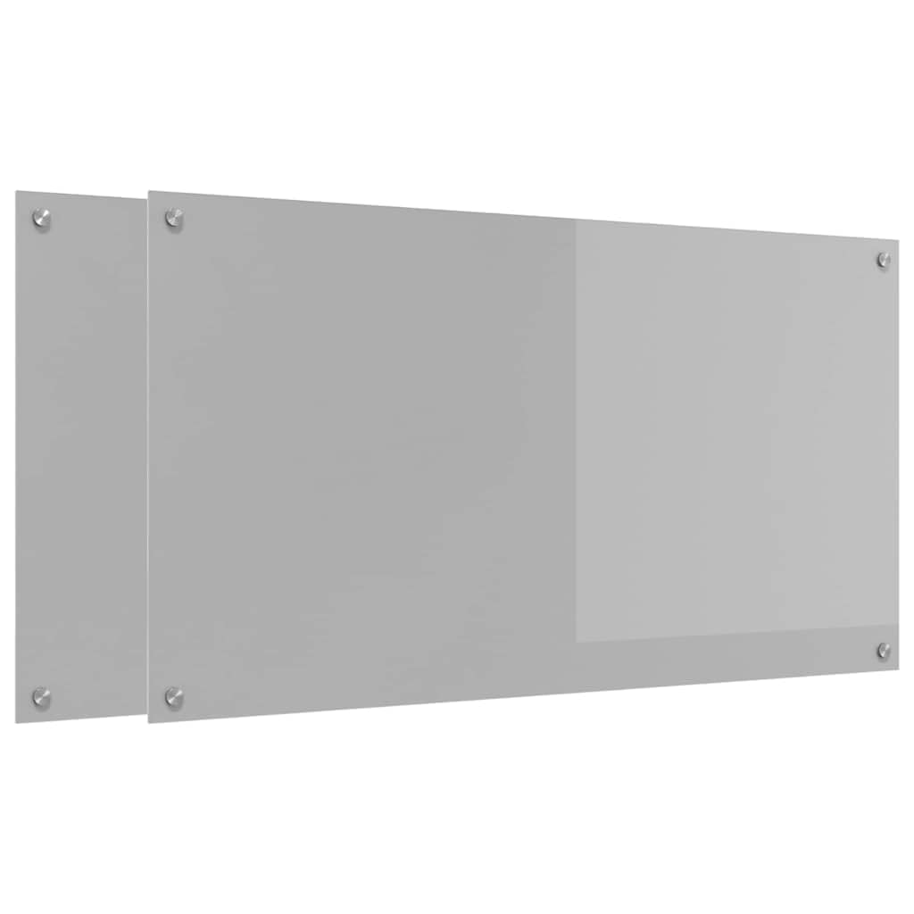 Pannello posteriore da cucina, 2 pezzi, grigio chiaro, 110 x 60 cm, vetro temperato | Resistente al calore fino a 240 gradi, 4 fori, facile da pulire, paraspruzzi per cucina