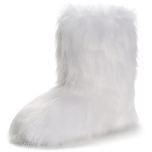IXU Womens Faux Fur Boot Furry Fluffy Round Toe Suede Snow Winter Women Boots Comfy Plush Warm Short Outdoor Indoor Flat Shoes Mid-Calf Boots