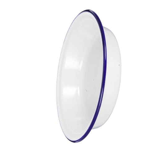 CIYODO Plato Redondo Esmaltado Blanco Vintage con Azul Bandeja Grande para Frutas y Ensaladas Chino Resistente y Fácil de Limpiar para Servir Hogar