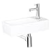 Differnz Helios Lavabo - Lave main Céramique Blanche - Robinet Droit Chrome - Ensemble Complet - 36 x 18 x 9 cm