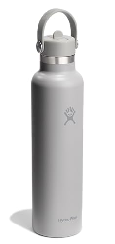 Image of Hydro Flask Water Bottle - Insulated Stainless Steel - Straw Lid, Non Spill, Leakproof 24 Oz Birch Gray