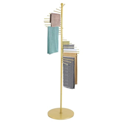 YUJEYHD Spirale Porte-écharpes Métal, Présentoir de Ceintures et Cravates Commerciale, 30 tiges Organisateur de Foulards Pour Boutiques et Particuliers Gain de place, Charge 25 kg (Or)