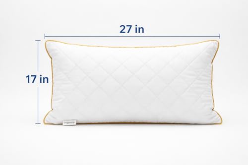 Image of Premium Quilted Microfiber Pillow Set of 2 for Sleeping | 3D Virgin Fiber Filled | Soft Neck Support Bed Pillow with Edge Piping | Mustard Yellow, 17x27 Inch