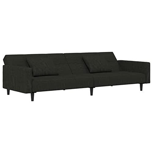 Deufre Sofá Cama 3 Plazas de Salón, Tejido de Terciopelo Suave y Estructura de Madera, Medida Sofá: 220 x 84,5 x 69 cm, Medida Cama: 220 x 100 x 52 cm, Incluye 2 Cojines, Negro Cover